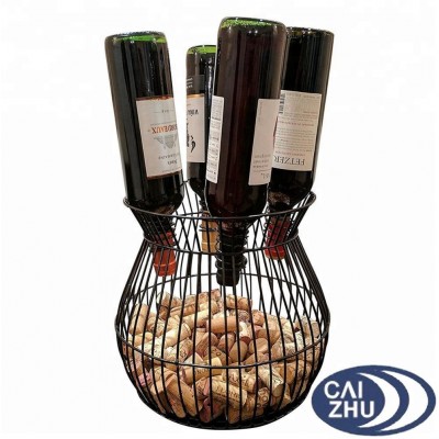 Home Metal Wine Barrel Cage Cork and Wine Bottle Storage Holder and Organizer